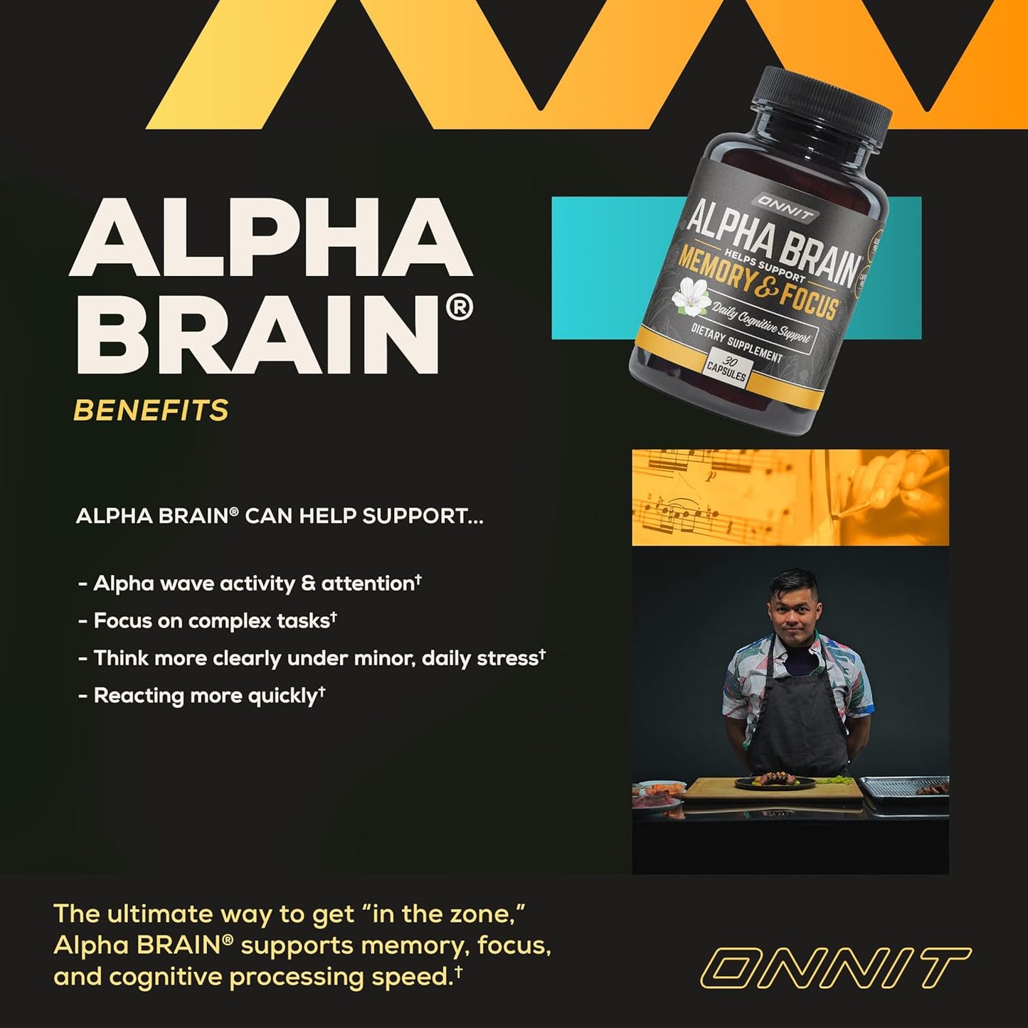 ONNIT Alpha Brain Premium Nootropic Brain Supplement, 30 Count, for Men & Women - Caffeine-Free Focus Capsules for Concentration, Brain Booster& Memory Support