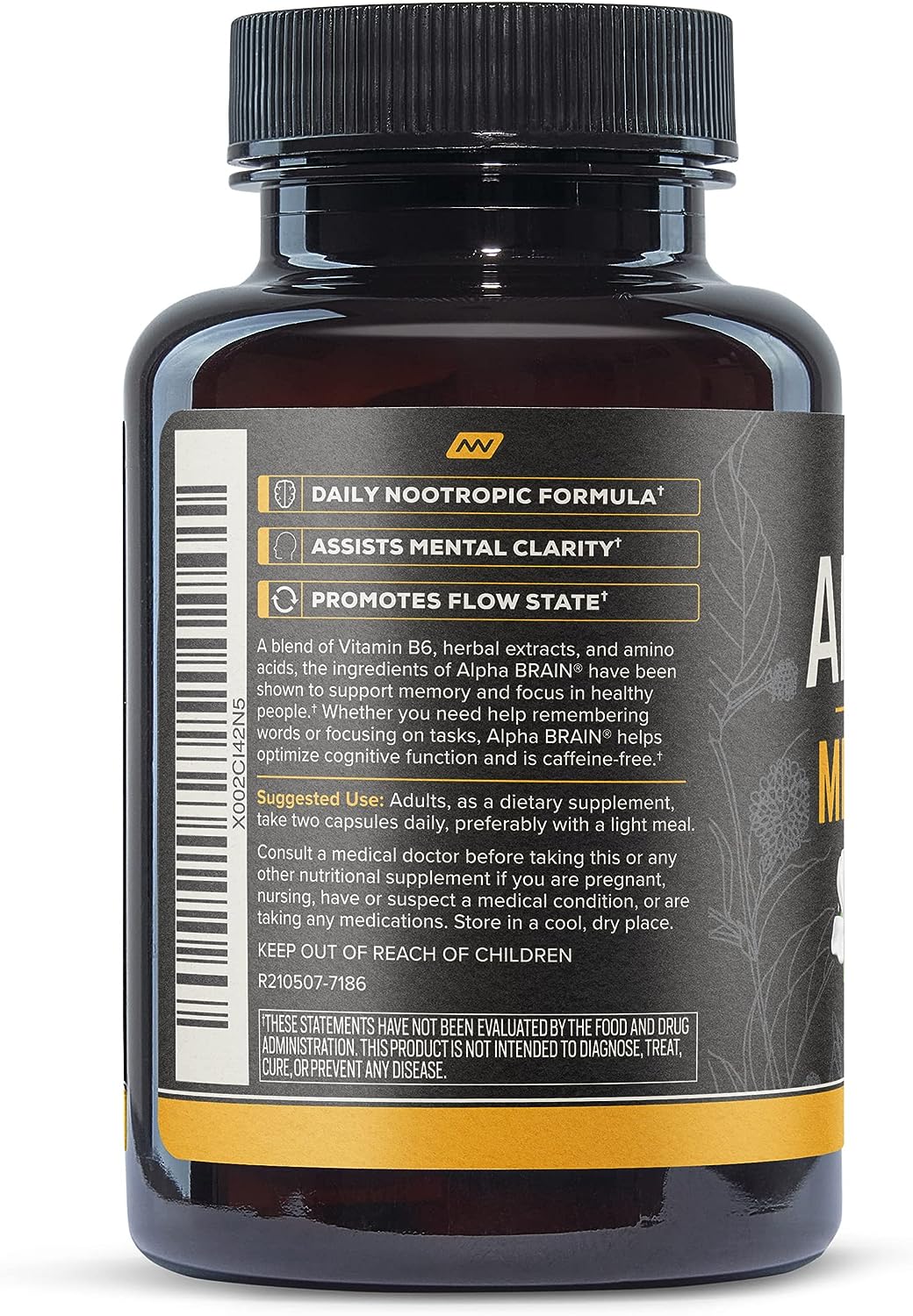 ONNIT Alpha Brain Premium Nootropic Brain Supplement, 30 Count, for Men & Women - Caffeine-Free Focus Capsules for Concentration, Brain Booster& Memory Support