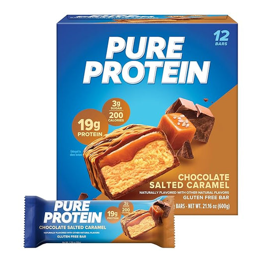 Pure Protein Bars, High Protein, Nutritious Snacks to Support Energy, Low Sugar, Gluten Free, Chocolate Salted Caramel, 1.76 oz., 12 Count (Pack of 1)