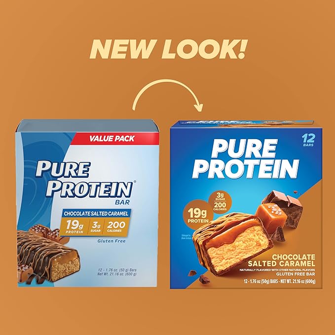 Pure Protein Bars, High Protein, Nutritious Snacks to Support Energy, Low Sugar, Gluten Free, Chocolate Salted Caramel, 1.76 oz., 12 Count (Pack of 1)