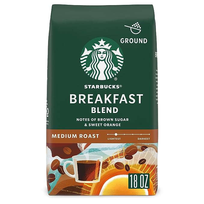 Starbucks Breakfast Blend Medium Roast Ground Coffee, 18 Ounce