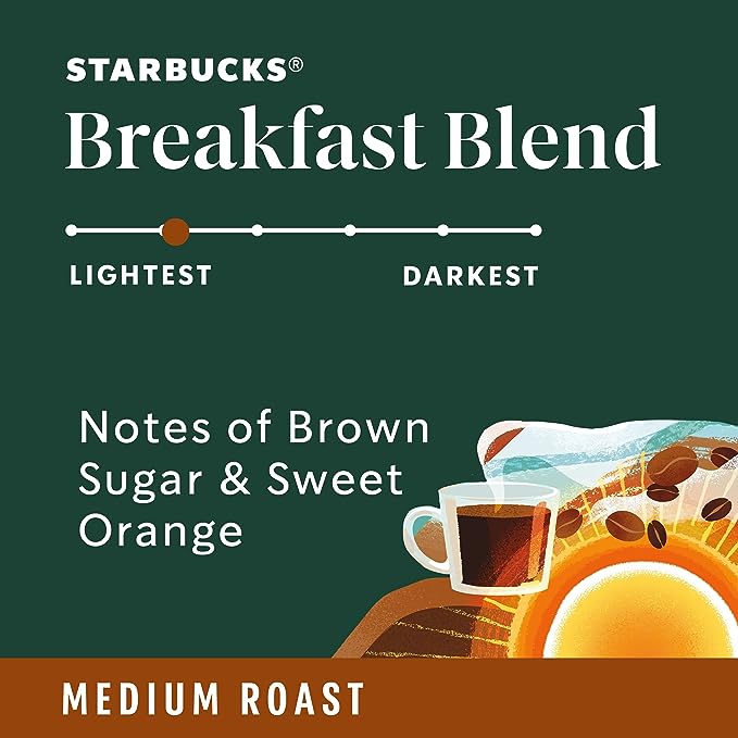 Starbucks Breakfast Blend Medium Roast Ground Coffee, 18 Ounce