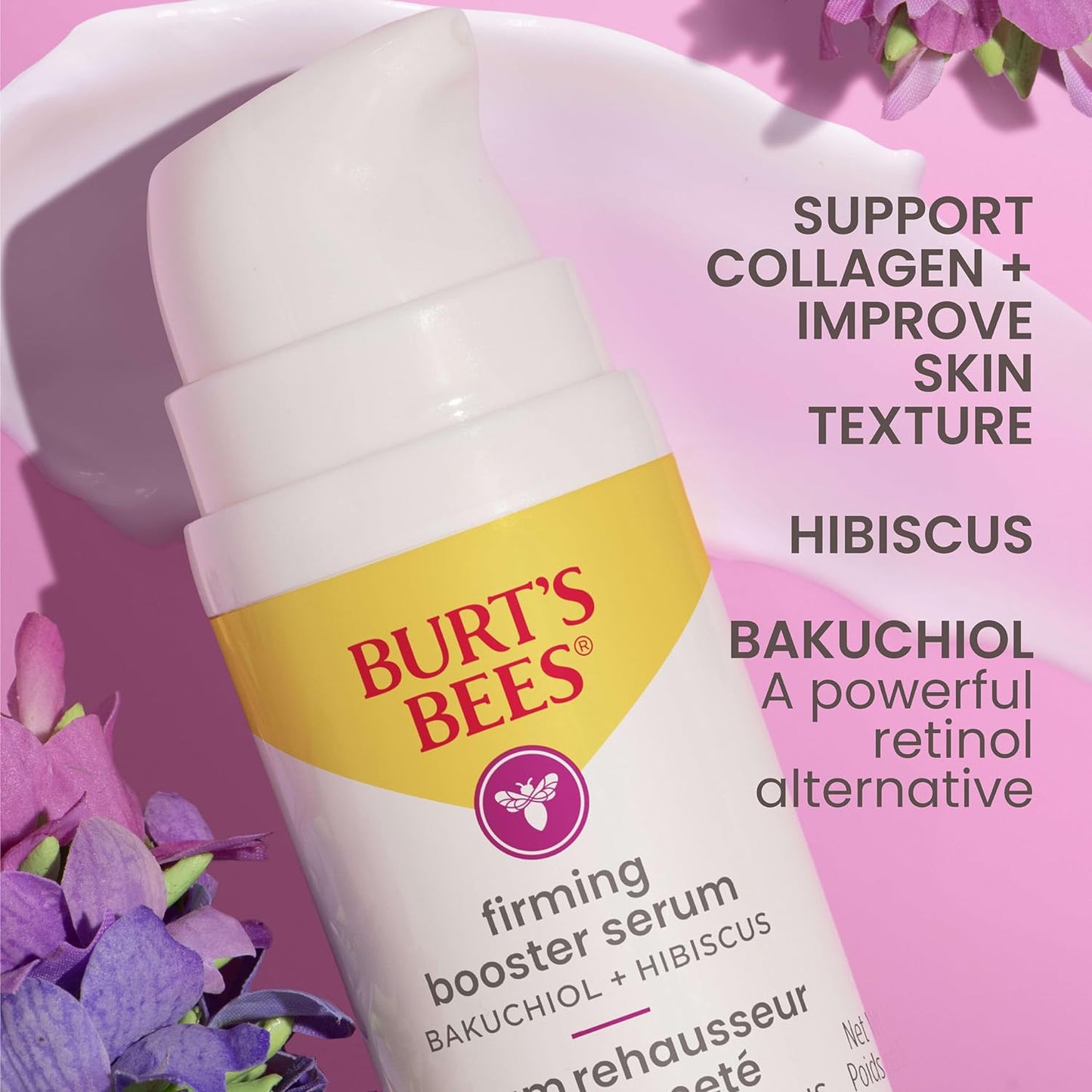 Burt's Bees Firming Collagen Face Serum, Natural Retinol Alternative Improves Skin Texture & Supports Anti-Aging, with Bakuchiol & Hibiscus, Lightweight - Firming Booster Serum (1 oz)