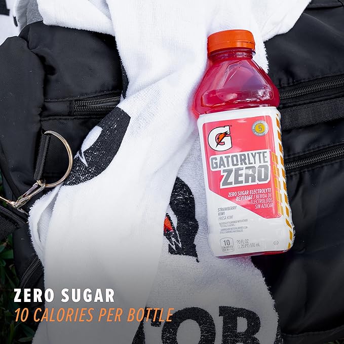 Gatorlyte Zero Electrolyte Beverage, Strawberry Kiwi, Zero Sugar Hydration, Specialized Blend of 5 Electrolytes, No Artificial Sweeteners or Flavors, 20oz Bottles (12 Pack)