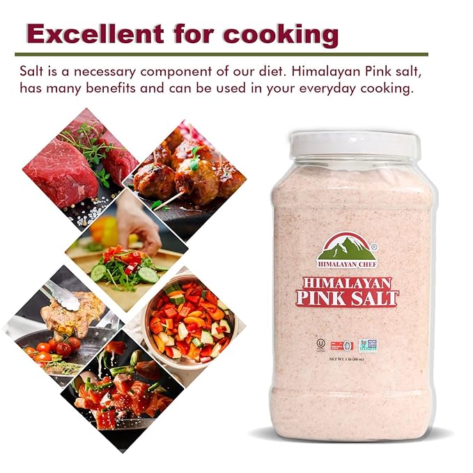 Himalayan Chef Himalayan Pink Salt Fine Grain, Plastic Jar-5 lbs