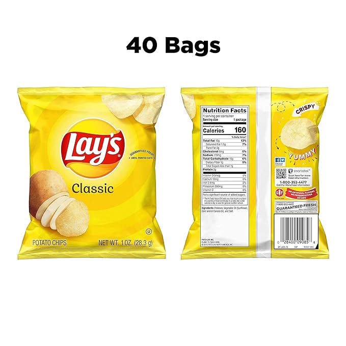 Lay's Classic Potato Chips, 1 Ounce (Pack of 40)