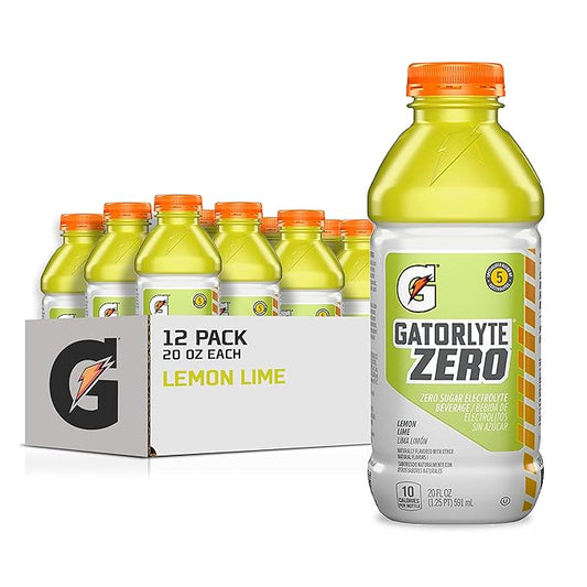 Gatorlyte Zero Electrolyte Beverage, Lemon Lime, Zero Sugar Hydration, Specialized Blend of 5 Electrolytes, No Artificial Sweeteners or Flavors, 20oz Bottles (12 Pack)