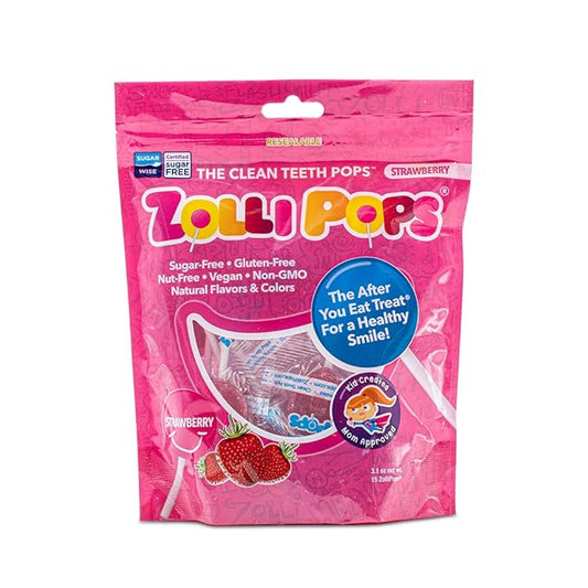 Zollipops Clean Teeth Lollipops AntiCavity Sugar Free Candy with Xylitol for a Healthy Smile Great for Kids Diabetics and Keto DietStrawberry 3.1oz, Strawberry, 15 Count