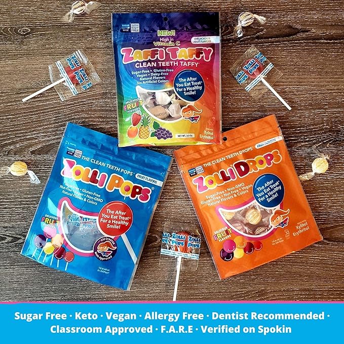 Zollipops Clean Teeth Lollipops AntiCavity Sugar Free Candy with Xylitol for a Healthy Smile Great for Kids Diabetics and Keto DietStrawberry 3.1oz, Strawberry, 15 Count
