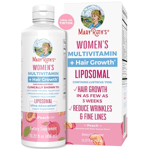 MaryRuth Organics Women's Multivitamin + Lustriva Hair Growth Liposomal, Biotin 10000mcg, Clinically Tested for Thicker Hair, Wrinkles, Fine Lines, with Ashwagandha & Maca Root, Ages 18+, 15.22 Fl Oz