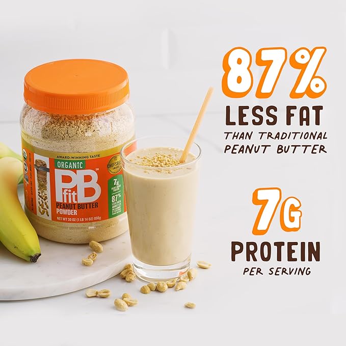 PBfit All-Natural Organic Peanut Butter Powder, Powdered Peanut Spread from Real Roasted Pressed Peanuts, 7g of Protein, 30 Ounce