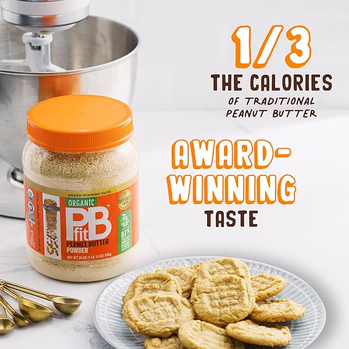 PBfit All-Natural Organic Peanut Butter Powder, Powdered Peanut Spread from Real Roasted Pressed Peanuts, 7g of Protein, 30 Ounce