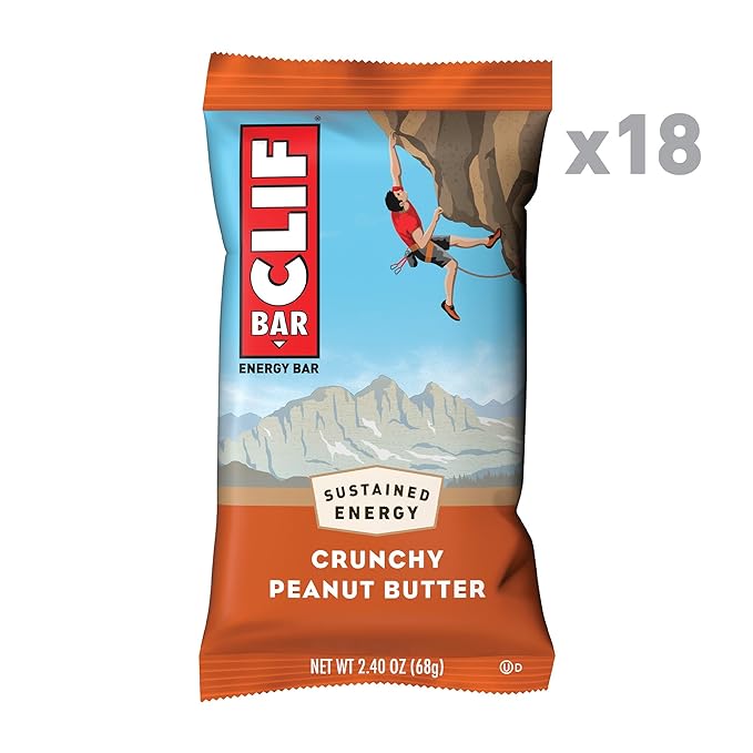 CLIF BAR - Crunchy Peanut Butter - Made with Organic Oats - Non-GMO - Plant Based - Energy Bars - 2.4 oz. (18 Pack)