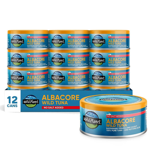Wild Planet Wild Albacore Tuna, No Salt Added, Canned Tuna, Sustainably Wild-Caught, Non-GMO, Kosher 5 Ounce (Pack of 12)