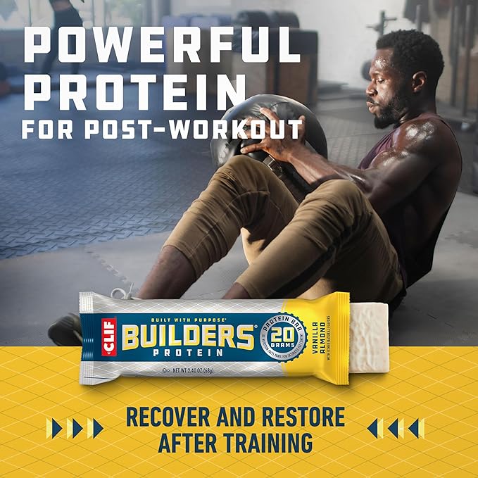 CLIF Builders - Vanilla Almond Flavor - Protein Bars - Gluten-Free - Non-GMO - Low Glycemic - 20g Protein - 2.4 oz. (12 Count)